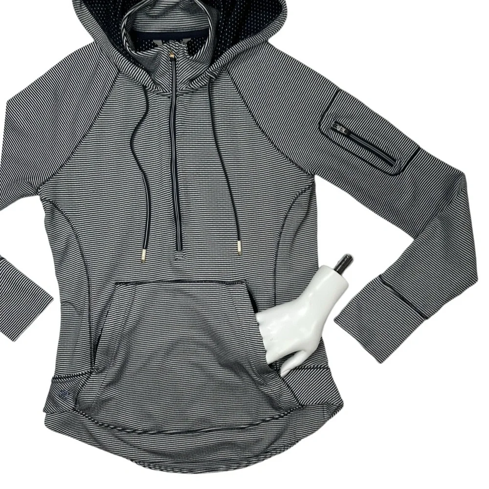 Athleta Heavenly Heights 1/4 Zip Hoodie Navy/White Stripe‎ Size Small - Picture 8 of 15